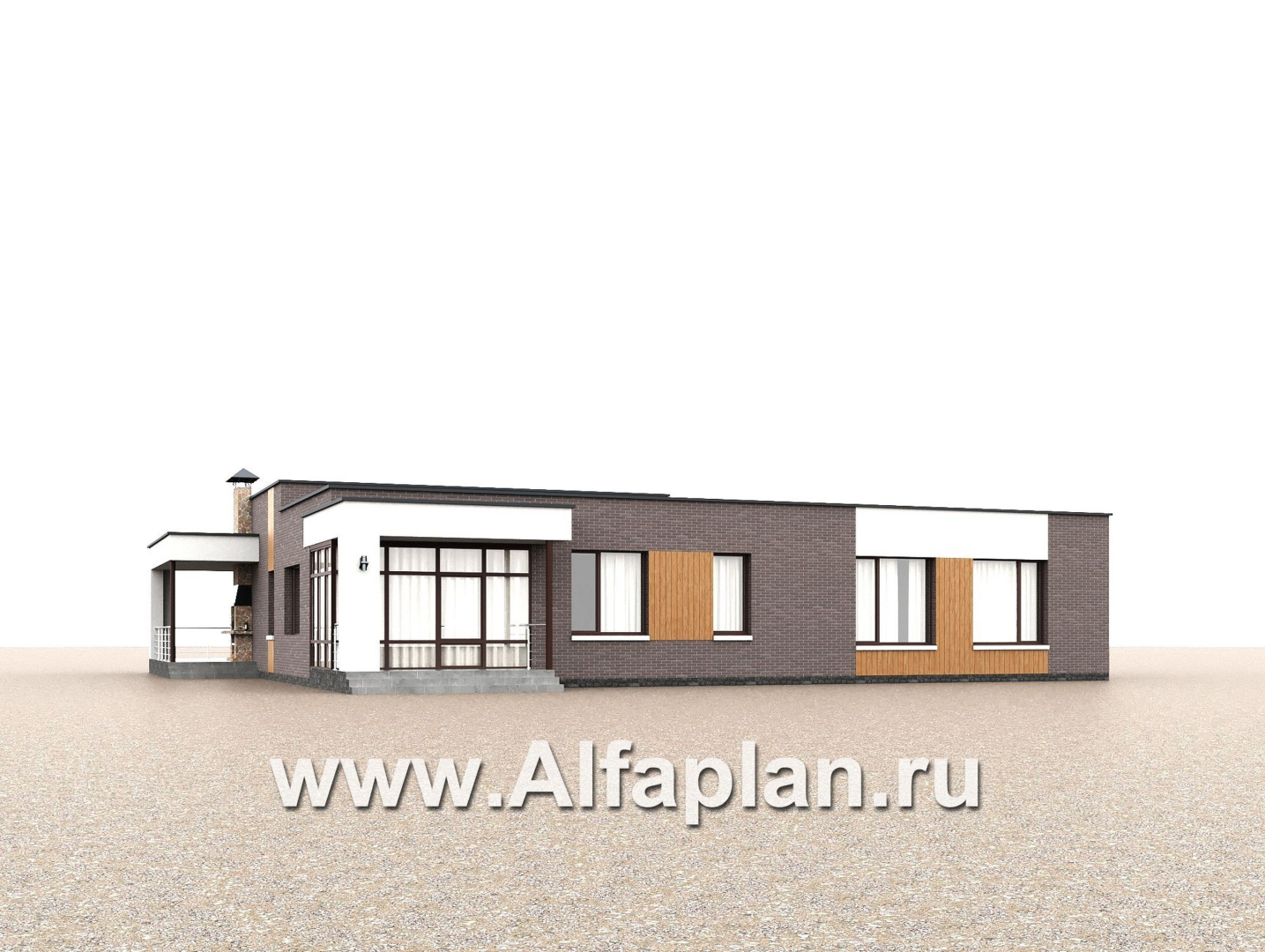 «Финансист» - проект одноэтажного дома, планировка мастер спальня, с сауной и с террасой  - дизайн дома №2