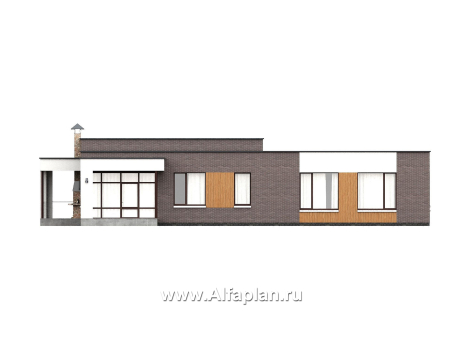 «Финансист» - проект одноэтажного дома, планировка мастер спальня, с сауной и с террасой  - превью фасада дома