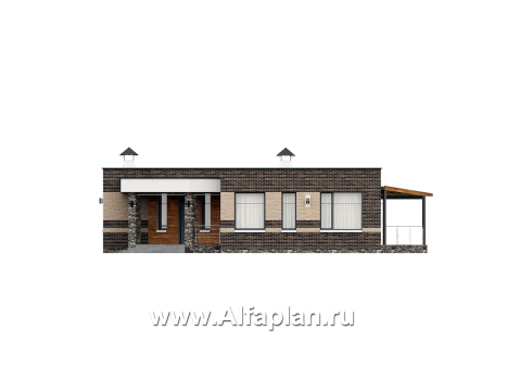 «Биссектриса» - проект одноэтажного дома с плоской крышей, с диагональным планом,  гостиная в форме кристалла, с террасой  - превью фасада дома