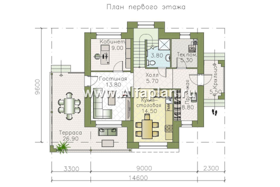 «Пифагор» - проект двухэтажного дома, в современном стиле, с террасой и с плоской кровлей - превью план дома