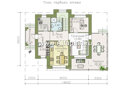 «Пифагор» - проект двухэтажного дома, в современном стиле, с террасой и с плоской кровлей - превью план дома