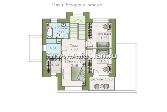 «Пифагор» - проект двухэтажного дома, в современном стиле, с террасой и с плоской кровлей - превью план дома