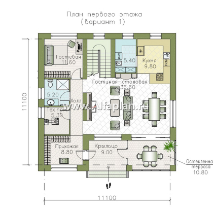 «Римские каникулы» - проект двухэтажного дома, с террасой, в классическом стиле - превью план дома