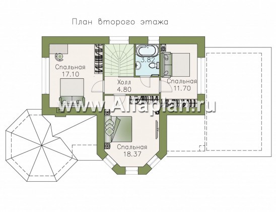 «Притяжение» - проект двухэтажного дома, с эркером и террасой, с гаражом-навесом - превью план дома