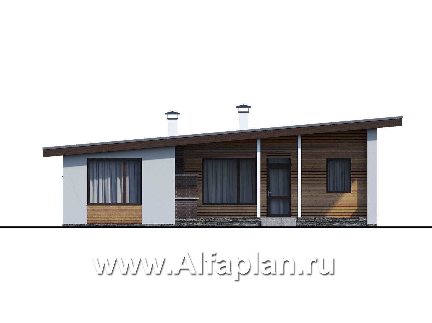 Проекты домов Альфаплан - «Вита» -проект одноэтажного каркасного дома с террасой, в скандинавском стиле - изображение фасада №4