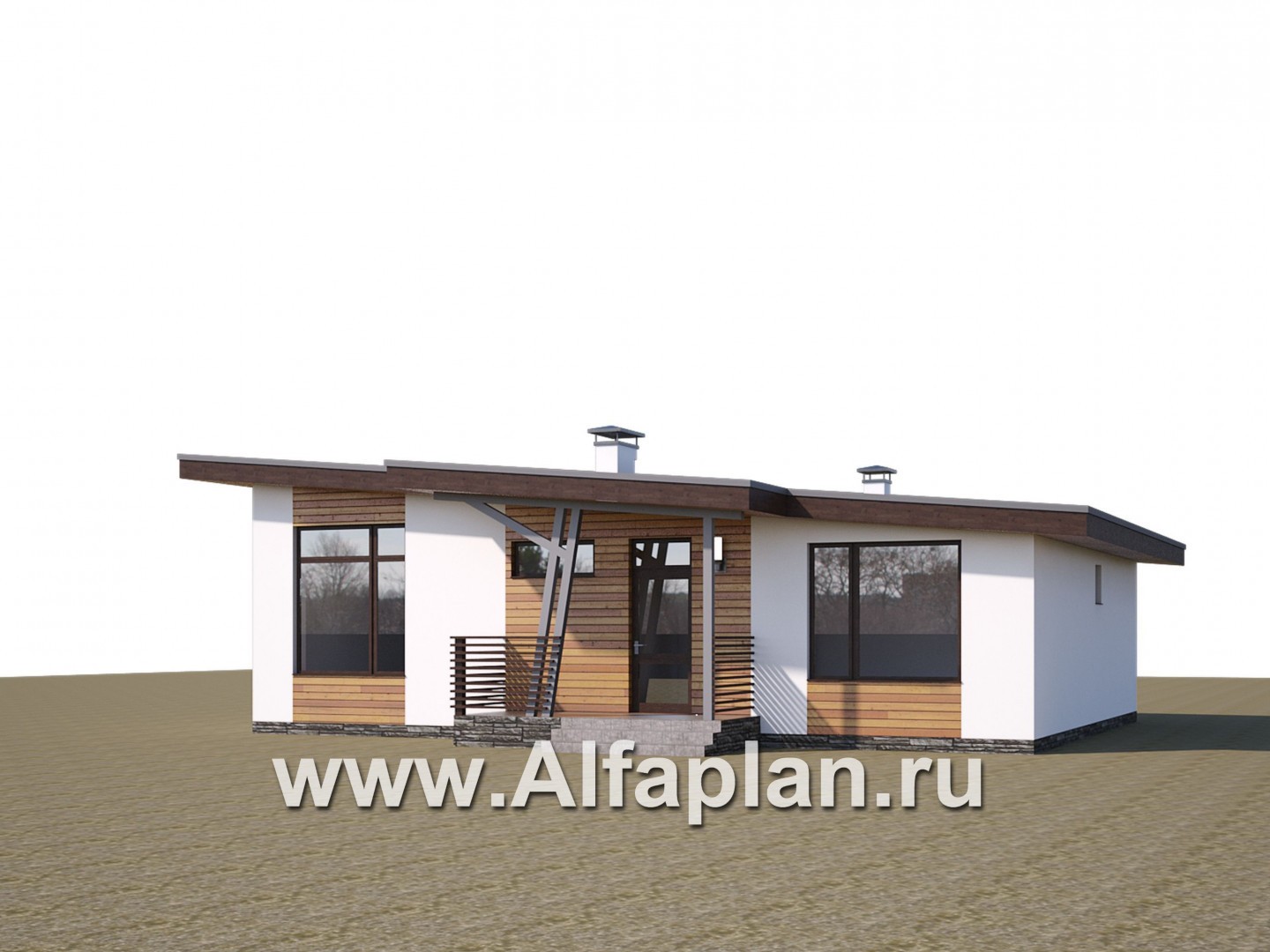 Проекты домов Альфаплан - «Вита» -проект одноэтажного каркасного дома с террасой, в скандинавском стиле - дополнительное изображение №2