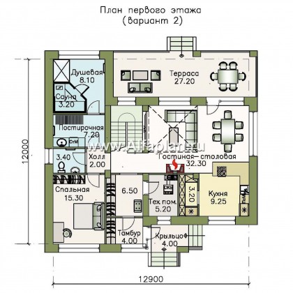 Проекты домов Альфаплан - «Ренуар» - изящный коттедж с двумя комнатами на первом этаже - превью плана проекта №2