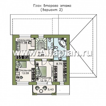 «Рефлекс» - современный проект двухэтажного дома из газобетона, с гаражом и террасой - превью план дома