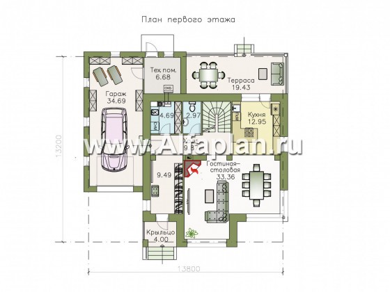 Проекты домов Альфаплан - «Рефлекс» - современный комфортабельный дом с гаражом и террасой - превью плана проекта №1