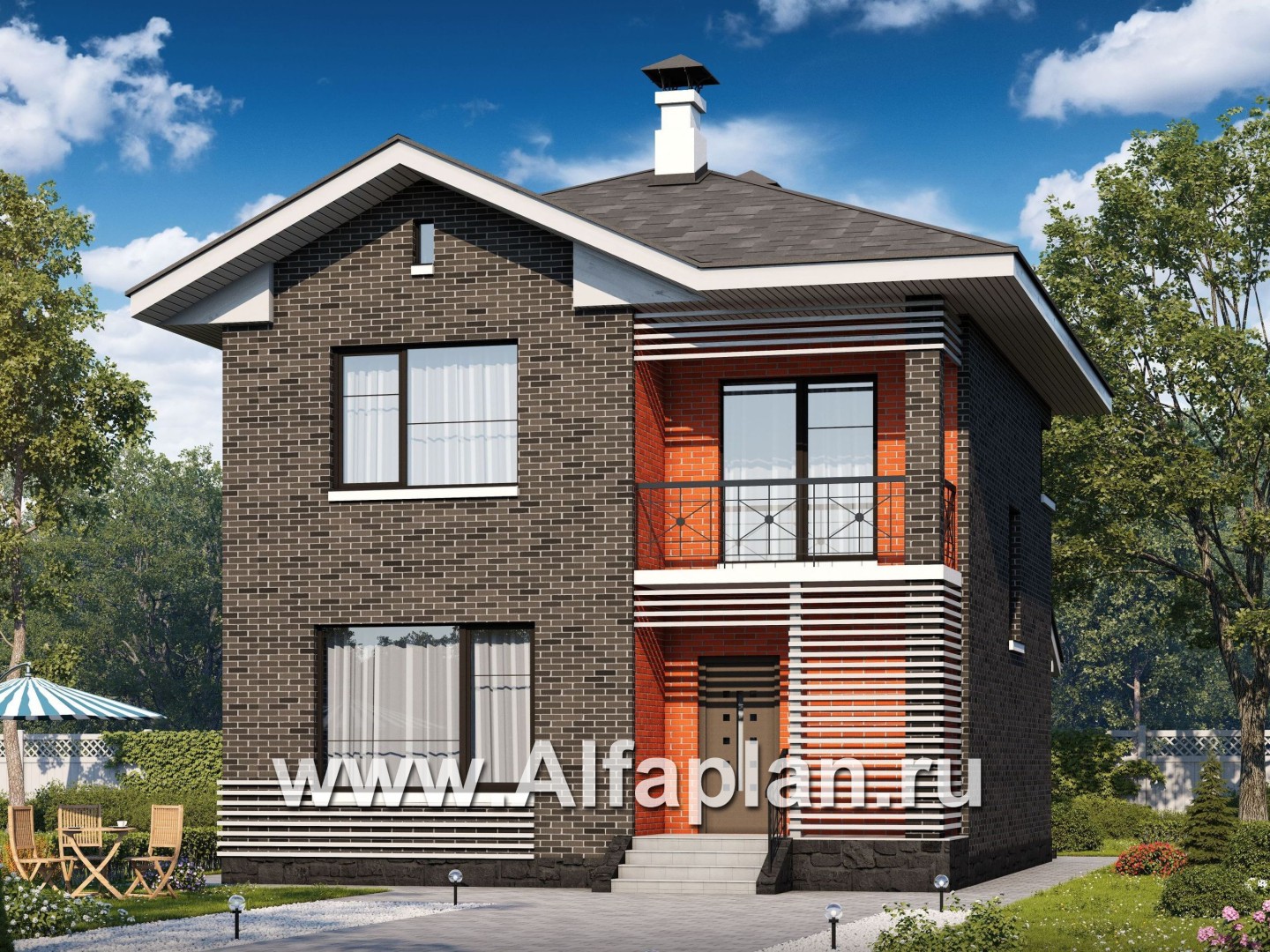 Проекты домов Альфаплан - Кирпичный дом «Серебро» для небольшой семьи - основное изображение
