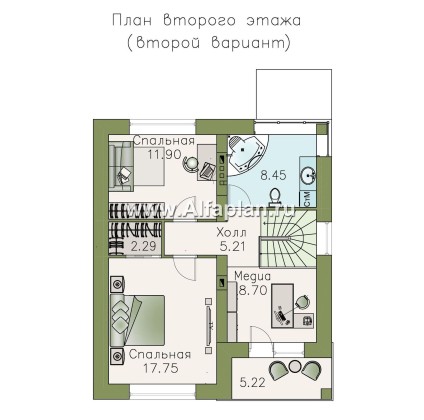 Проект двухэтажного дома из кирпича «Серебро», с террасой,  для небольшой семьи - превью план дома