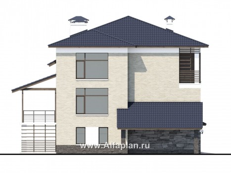 «Линия горизонта» - современный проект дома из кирпича, с гаражом в цоколе - превью фасада дома