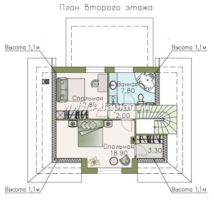 Проекты домов Альфаплан - «Замечательный сосед» - небольшой мансардный дом - превью плана проекта №3