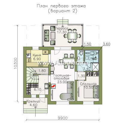 «Замечательный сосед» - проект дома с мансардой, с террасой, с удобным планом - превью план дома