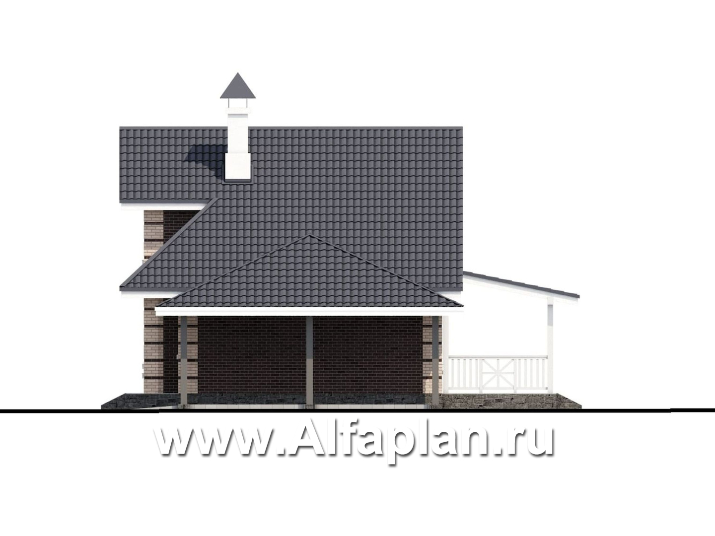 Проекты домов Альфаплан - «Замечательный сосед» - проект дома с мансардой,  с террасой, с навесом на 2 авто - изображение фасада №2