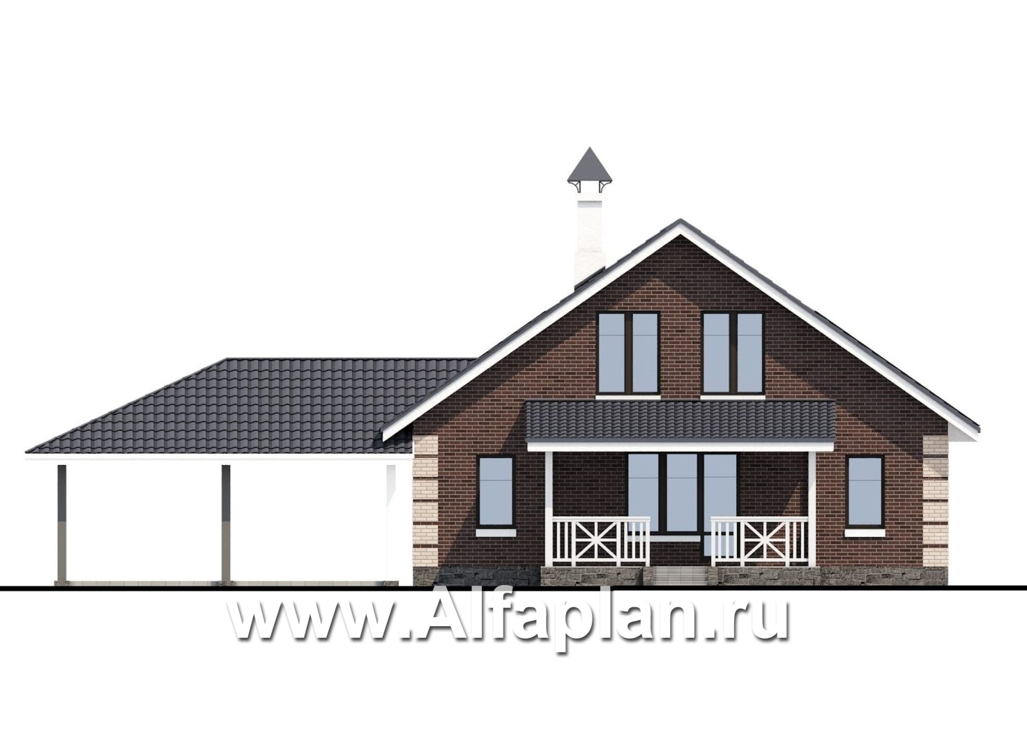 Проекты домов Альфаплан - «Замечательный сосед» - проект дома с мансардой,  с террасой, с навесом на 2 авто - изображение фасада №4
