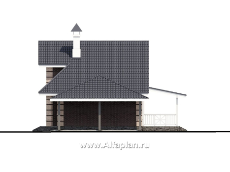 Проекты домов Альфаплан - «Замечательный сосед» - проект дома с мансардой,  с террасой, с навесом на 2 авто - превью фасада №2