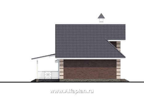 Проекты домов Альфаплан - «Замечательный сосед» - проект дома с мансардой,  с террасой, с навесом на 2 авто - превью фасада №3