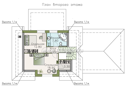 Проекты домов Альфаплан - «Замечательный сосед» - проект дома с мансардой,  с террасой, с навесом на 2 авто - превью плана проекта №3