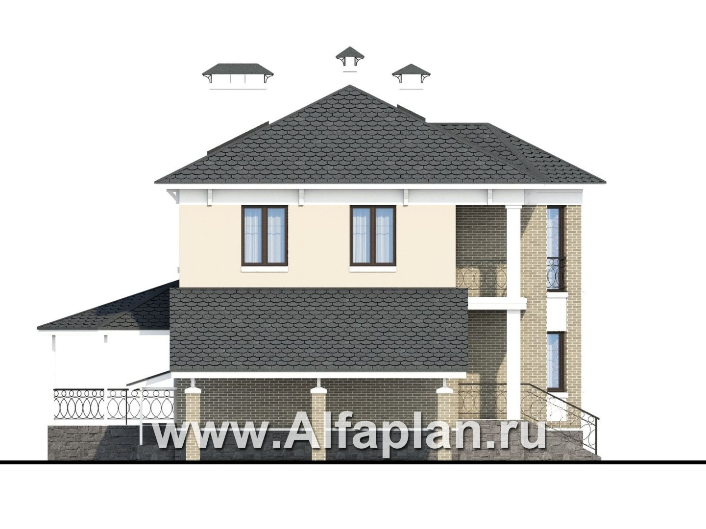 Проекты домов Альфаплан - «Классика плюс» - классический  особняк с цокольным этажом - изображение фасада №3