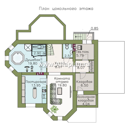«Классика» - проект двухэтажного дома с эркером, планировка с кабинетом на 1 эт и с террасой, с цокольным этажом - превью план дома
