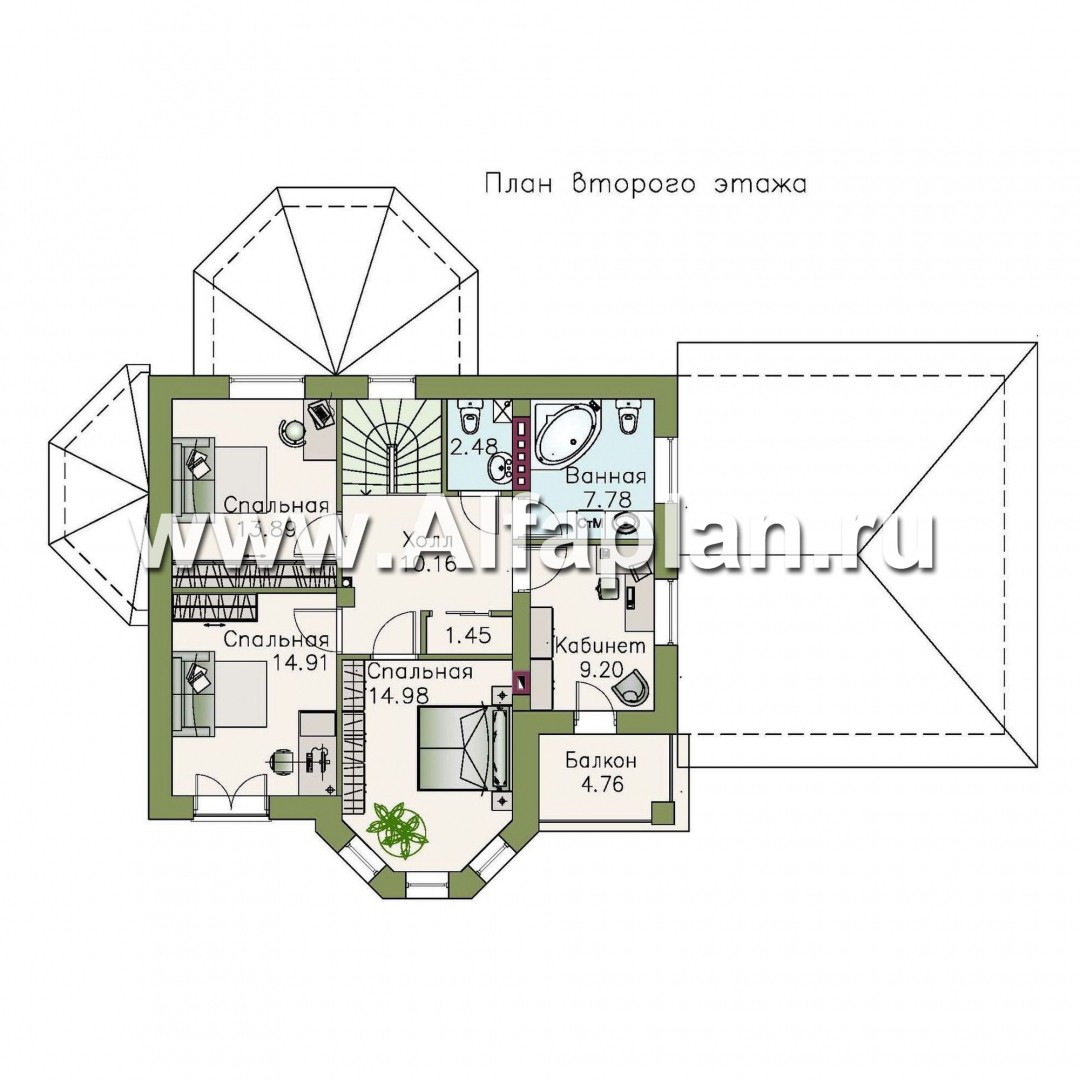 Проекты домов Альфаплан - «Классика» - двухэтажный особняк с эркером и гаражом на два автомобиля - изображение плана проекта №2
