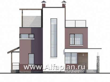 «Динамика» - проект двухэтажного дома в стиле хай-тек, с эксплуатируемой кровлей - превью фасада дома