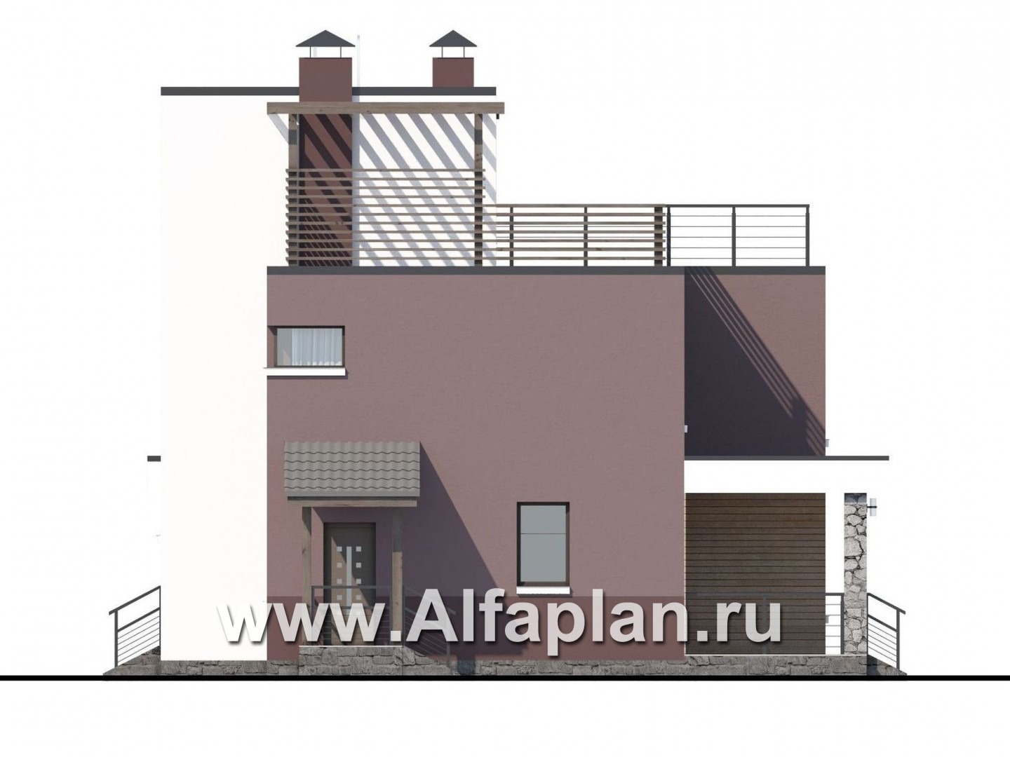 Проекты домов Альфаплан - «Динамика» - компактный дом с эксплуатируемой кровлей - изображение фасада №3
