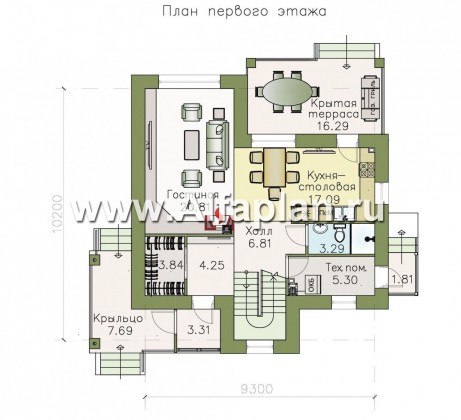 «Динамика» - проект двухэтажного дома в стиле хай-тек, с эксплуатируемой кровлей - превью план дома