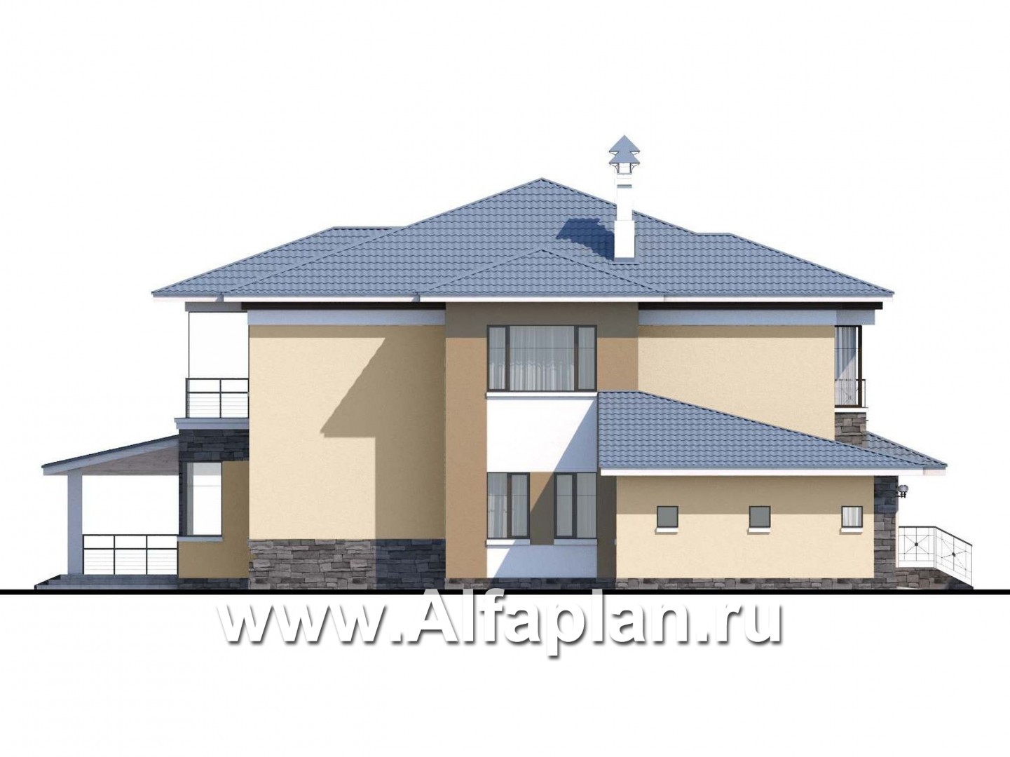 Проекты домов Альфаплан - Вилла «Эдельвейс» - современный комфортабельный особняк - изображение фасада №2