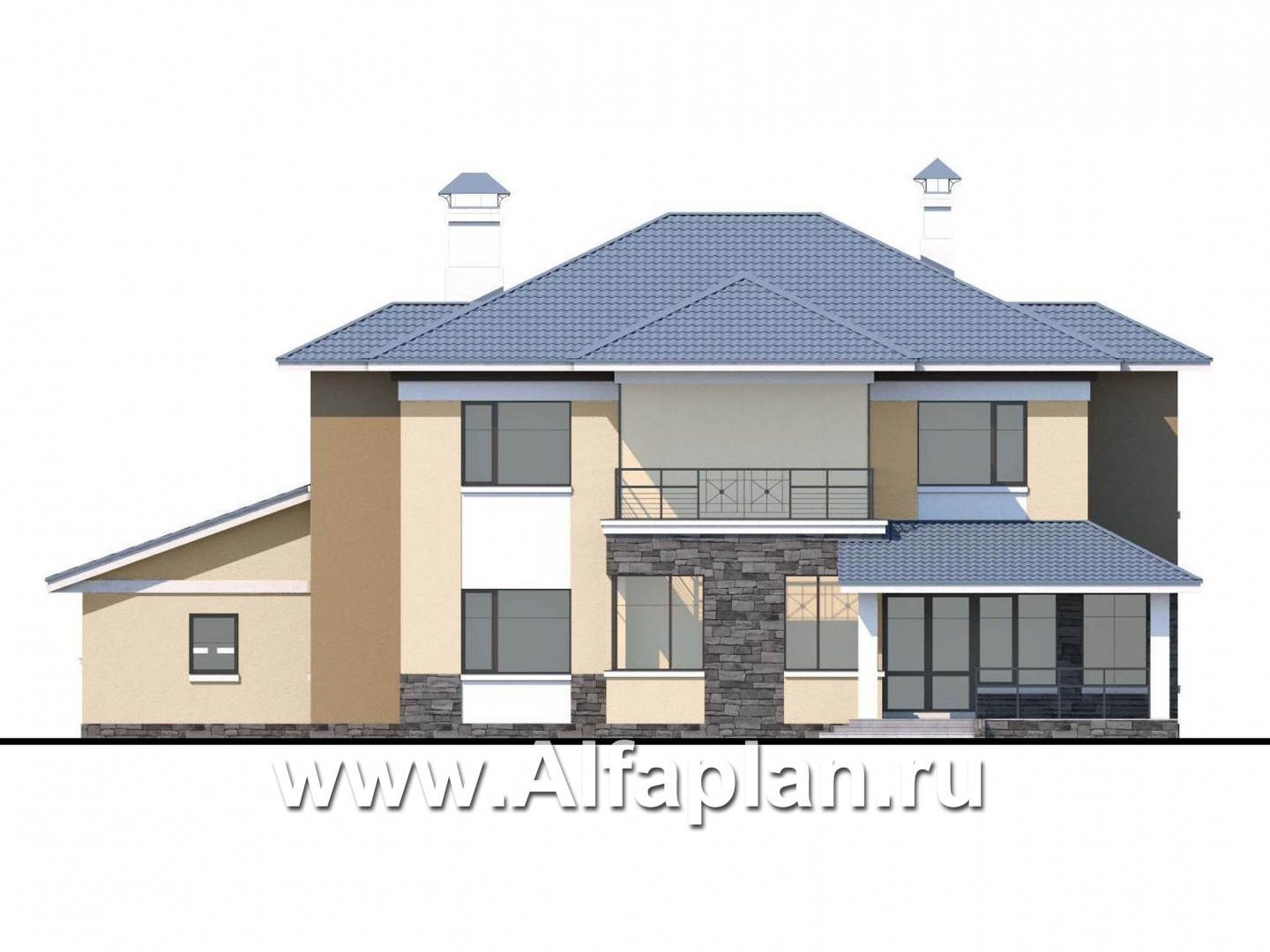 Проекты домов Альфаплан - Вилла «Эдельвейс» - современный комфортабельный особняк - изображение фасада №4