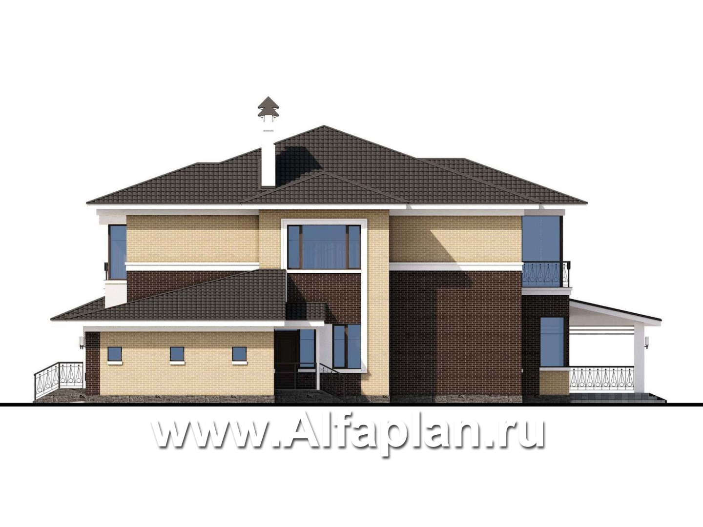 Проекты домов Альфаплан - Вилла «Эдельвейс» — современный комфортабельный особняк - изображение фасада №3