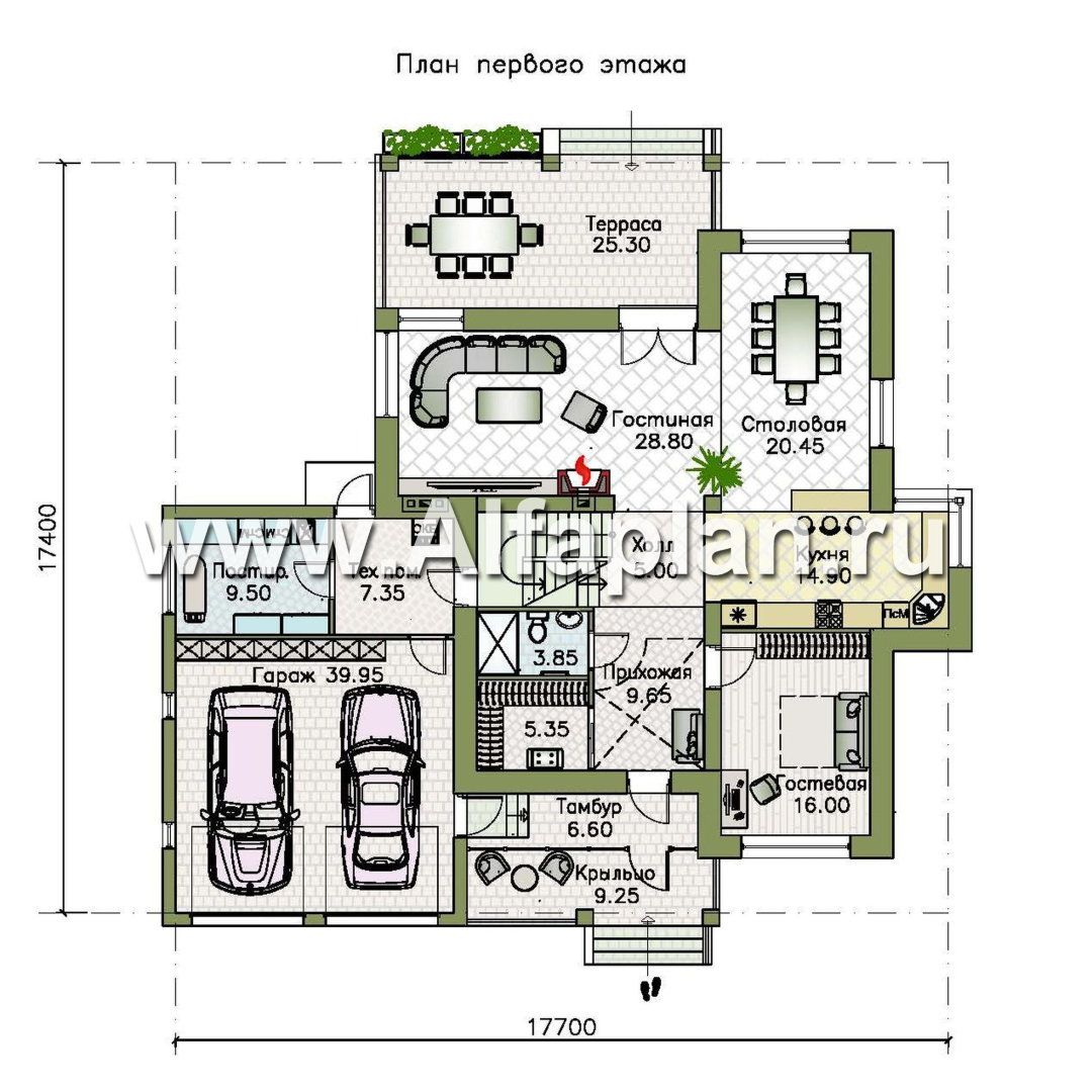 Проекты домов Альфаплан - «Монтекки» - двухэтажный коттедж с гаражом на две машины - изображение плана проекта №1