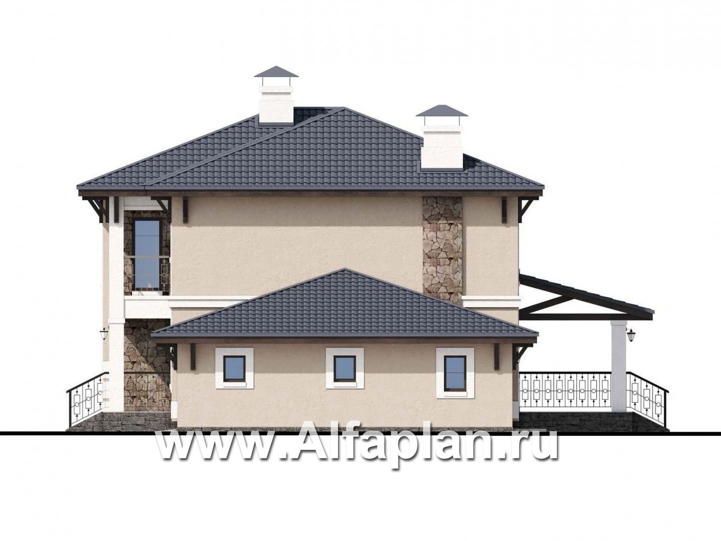 Проекты домов Альфаплан - «Манор» — сбалансированный комфортный коттедж с гаражом - изображение фасада №3