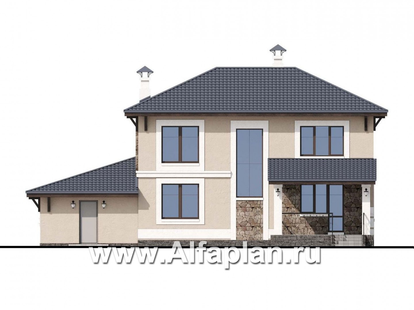 Проекты домов Альфаплан - «Манор» — сбалансированный комфортный коттедж с гаражом - изображение фасада №4