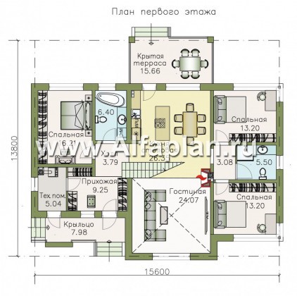 Проекты домов Альфаплан - «Каприкорн» - комфортабельный коттедж с бильярдной - превью плана проекта №1