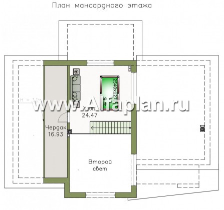 «Каприкорн» - проект дома с мансардой, с террасой и с гаражом, в скандинавском стиле - превью план дома