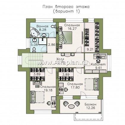 «Опал» - проект двухэтажного дома, с террасой, балконом - превью план дома