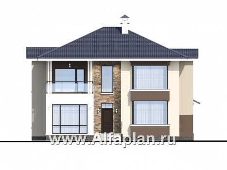 Проекты домов Альфаплан - «Опал» - современный двухэтажный комфортабельный дом - превью фасада №1