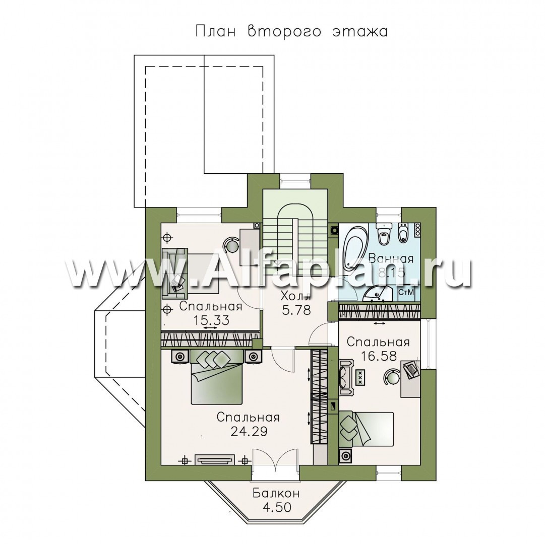 Проекты домов Альфаплан - «Бригантина» - коттедж с компактным планом - изображение плана проекта №2