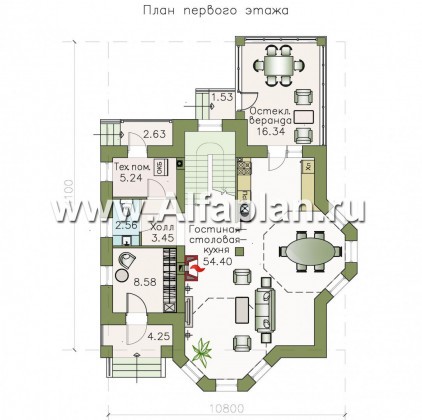 Проекты домов Альфаплан - «Бригантина» - коттедж с компактным планом - превью плана проекта №1