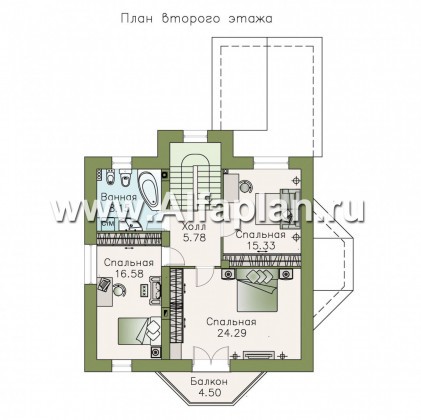 Проекты домов Альфаплан - «Бригантина» - коттедж с компактным планом - превью плана проекта №2