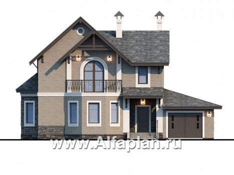 Проекты домов Альфаплан - «Бригантина» - коттедж с компактным планом и гаражом - превью фасада №1