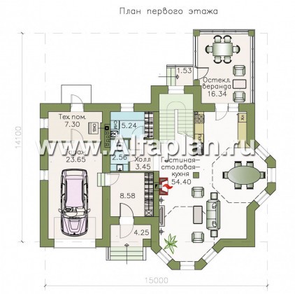 Проекты домов Альфаплан - «Бригантина» - коттедж с компактным планом и гаражом - превью плана проекта №1
