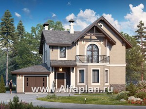 Проекты домов Альфаплан - «Бригантина» - коттедж с компактным планом и гаражом - превью основного изображения
