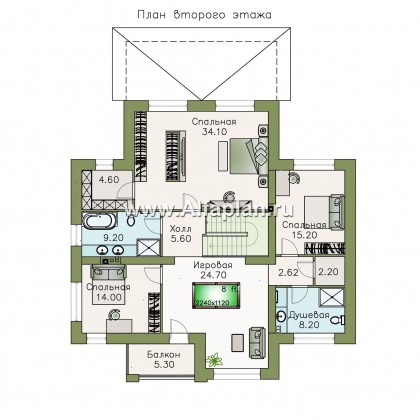 «Высшая лига» - проект двухэтажного дома, планировка с 2-я спальнями на 1эт, с игровой - превью план дома