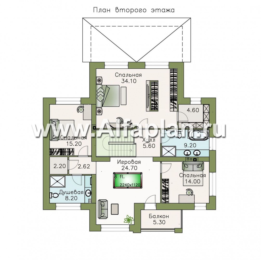 Проекты домов Альфаплан - «Высшая лига» -  комфортабельный двухэтажный дом с двумя жилыми комнатами на 1 этаже - план проекта №2