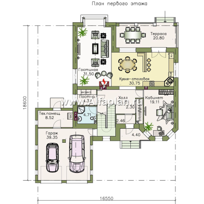 Проекты домов Альфаплан - «Гольфстрим» - современный коттедж с гаражом - превью плана проекта №1