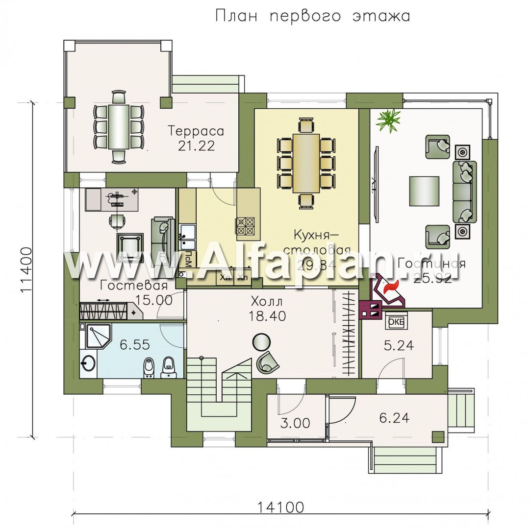 Проекты домов Альфаплан - «Фортуна» - коттедж с удобной планировкой - план проекта №1