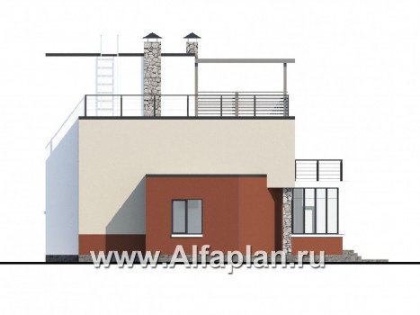Проекты домов Альфаплан - «Земляничная долина» - коттедж с плоской кровлей и эффектным планом - превью фасада №2